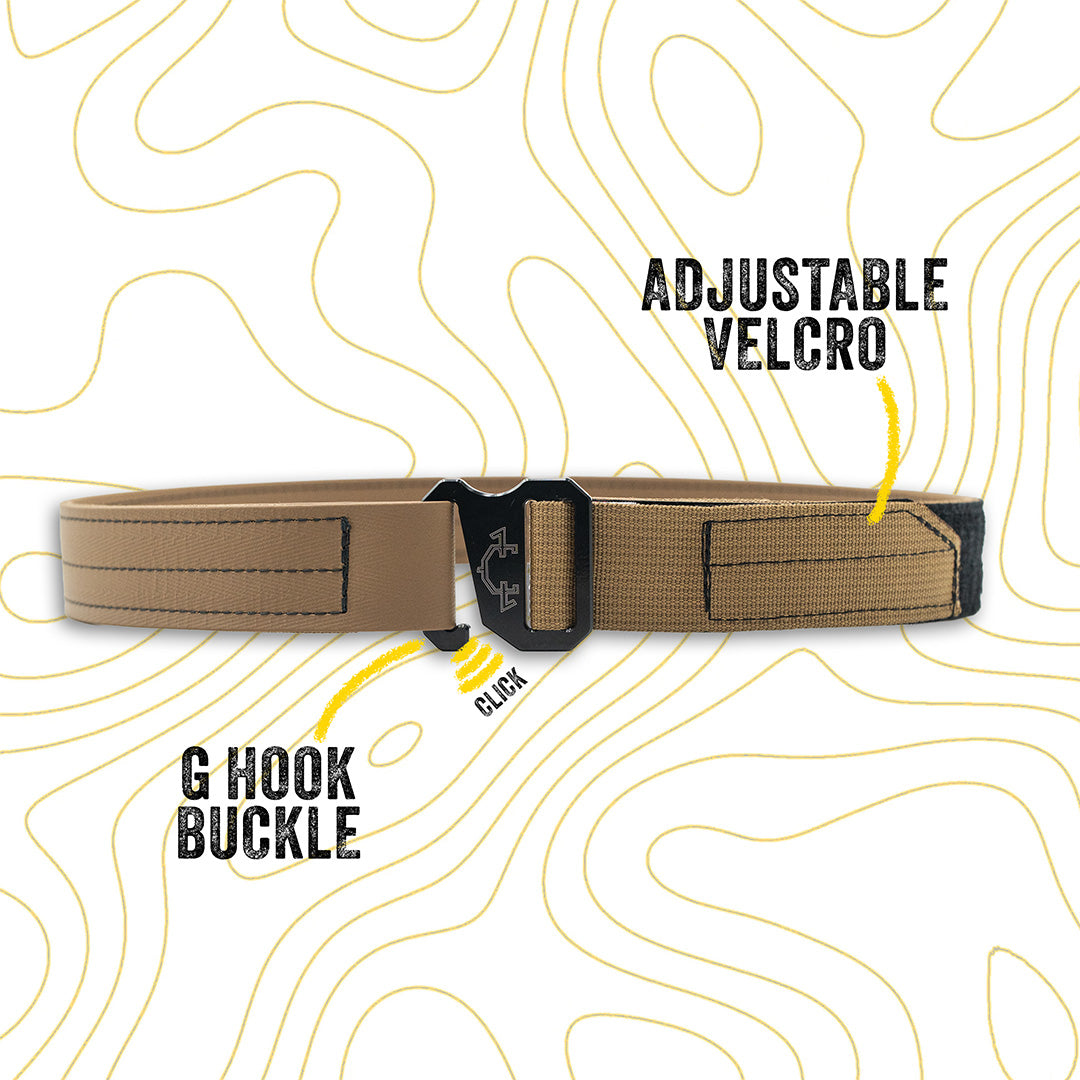 one edc(everyday carry) belts in od green, coyote, and black on a white background with subtle patterns.