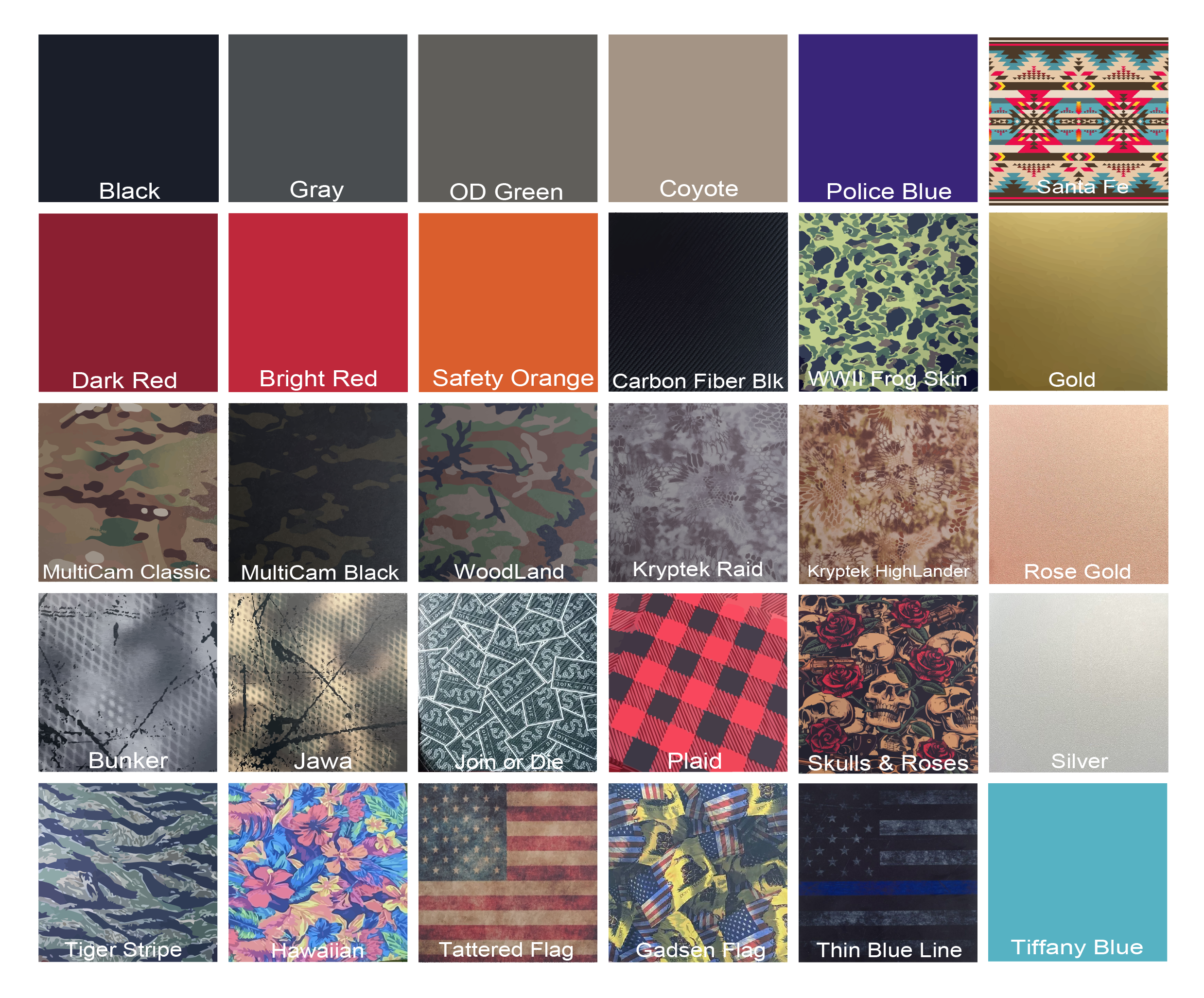 Color and pattern swatches arranged in a grid.