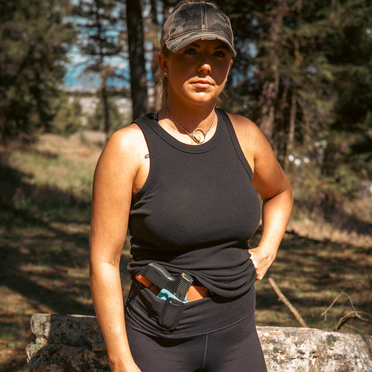 woman wearing a fab clip holster for inside the waistband concealed carry