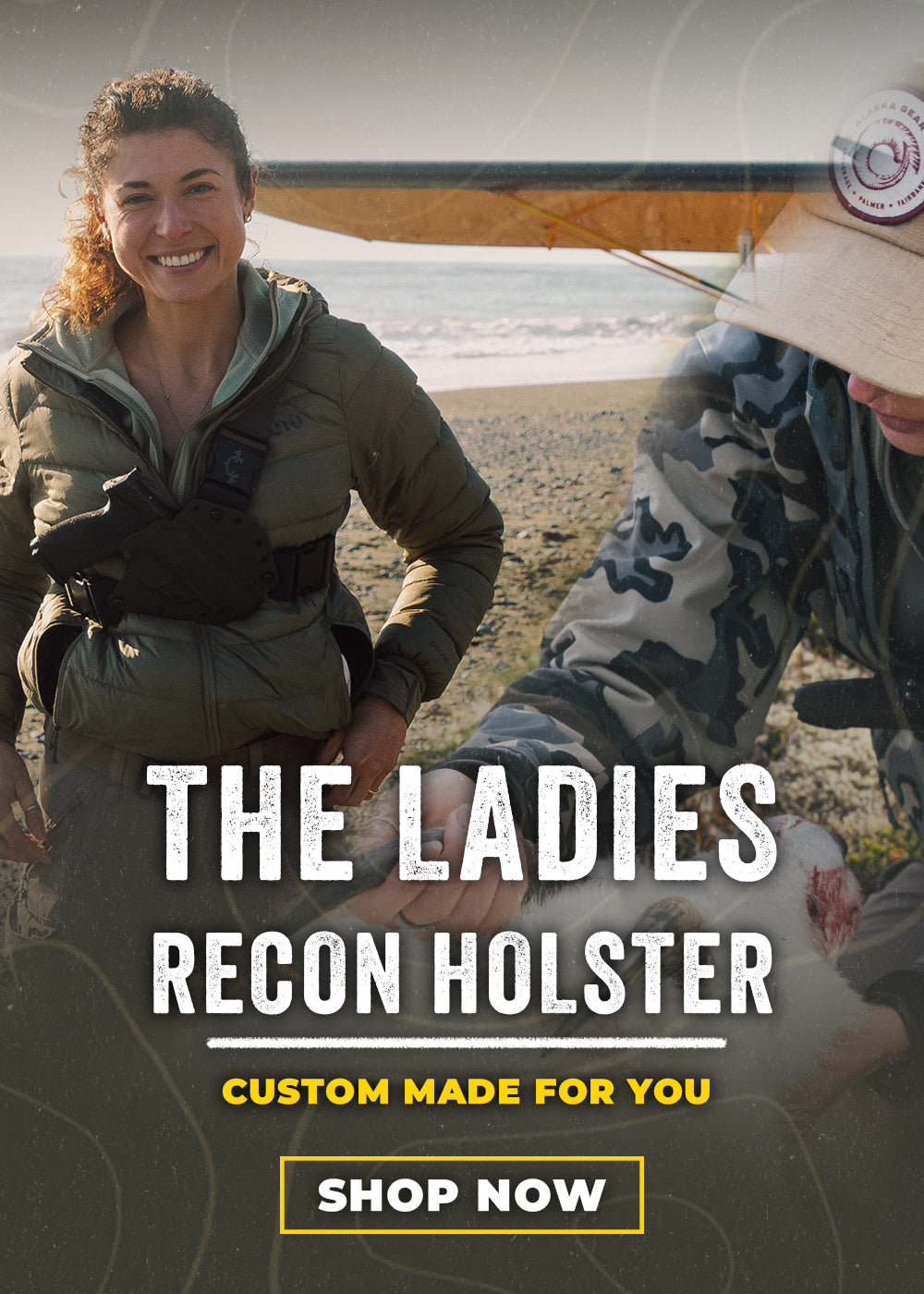 Woman on a beach with a Ladies Recon Chest Holster from Invader Concepts