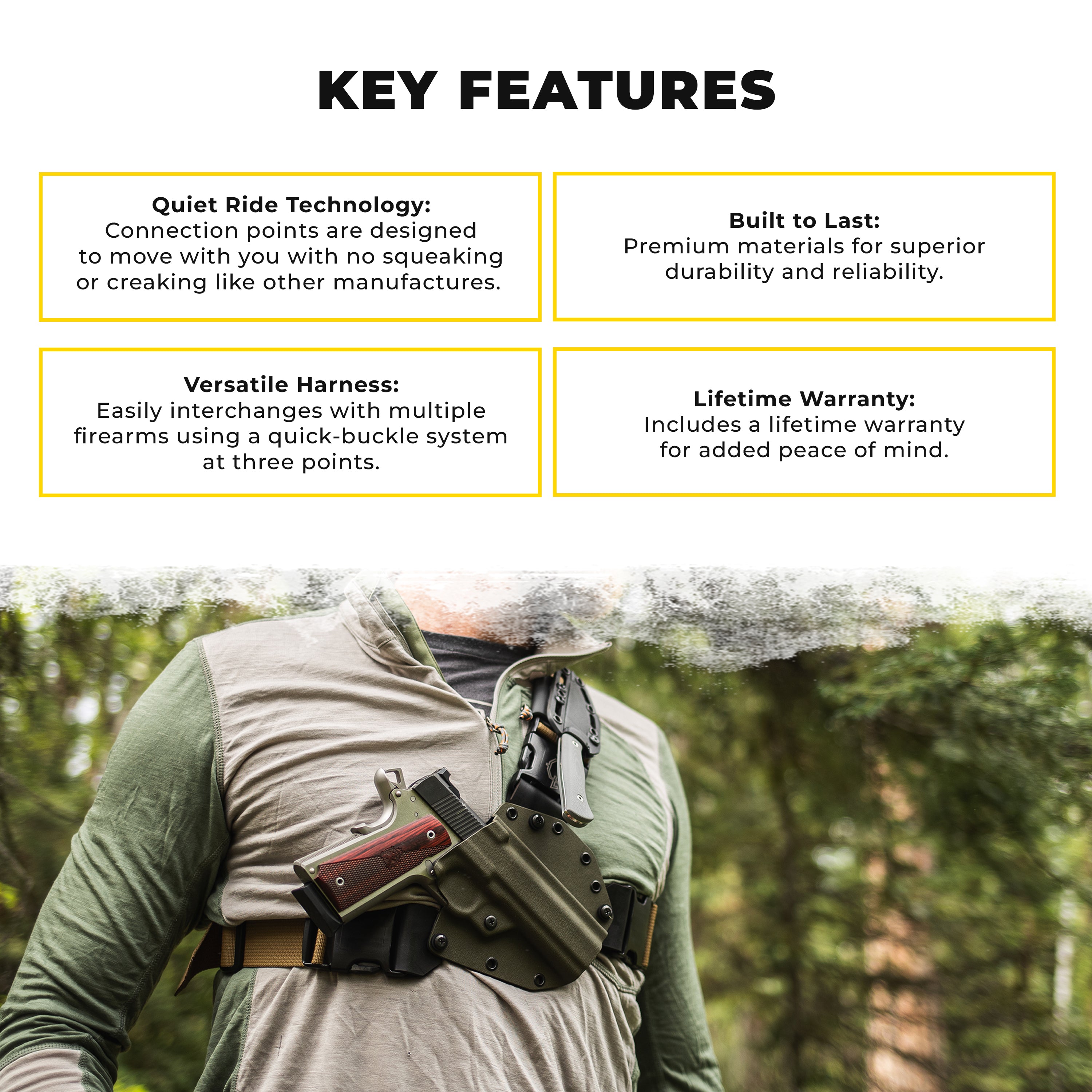 Key features of the Recon chest holster from Invader Concepts