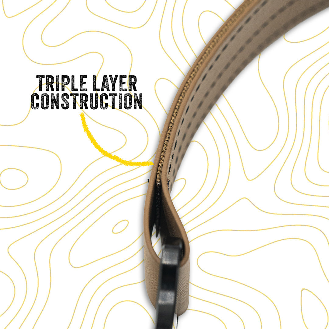 one edc(everyday carry) belts in od green, coyote, and black on a white background with subtle patterns.