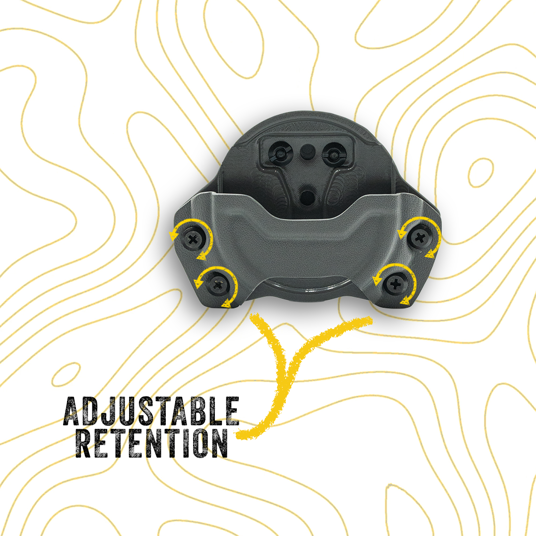 nicotine pouch holster, wth adjustable retention, on a white topo background.